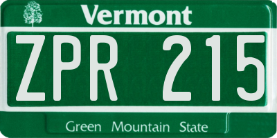 VT license plate ZPR215