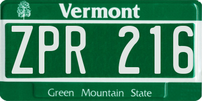 VT license plate ZPR216