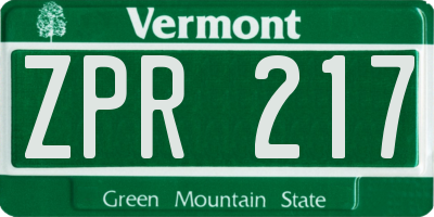 VT license plate ZPR217