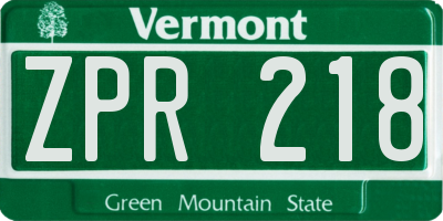 VT license plate ZPR218