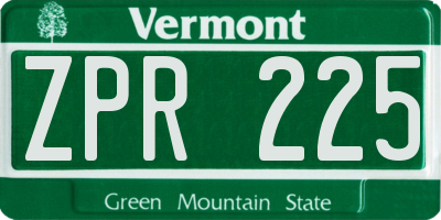 VT license plate ZPR225