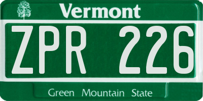 VT license plate ZPR226