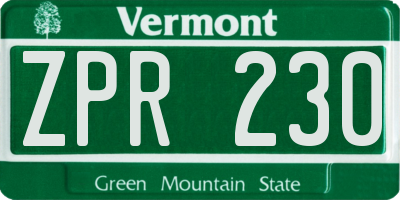 VT license plate ZPR230