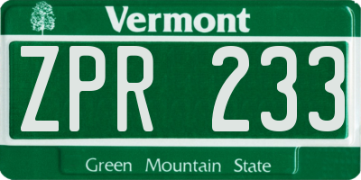 VT license plate ZPR233