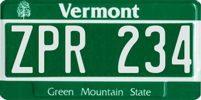 VT license plate ZPR234