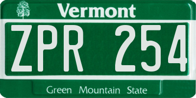 VT license plate ZPR254