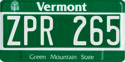 VT license plate ZPR265