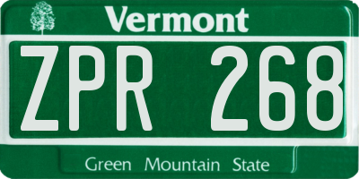 VT license plate ZPR268
