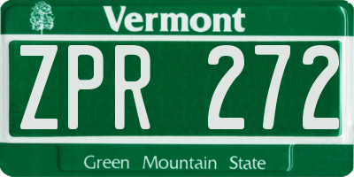 VT license plate ZPR272
