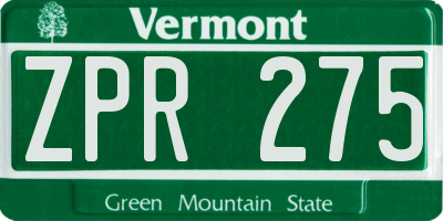 VT license plate ZPR275