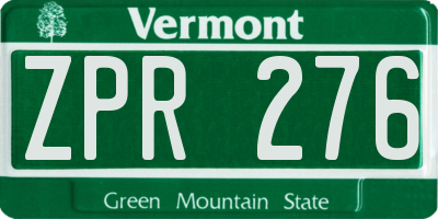 VT license plate ZPR276
