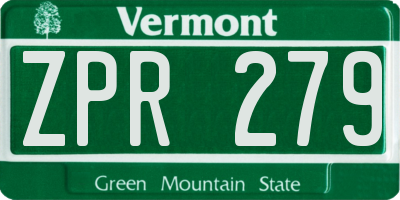 VT license plate ZPR279