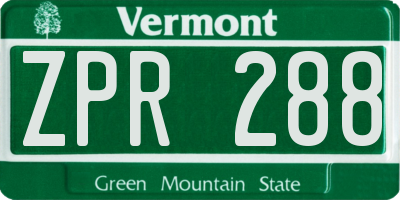 VT license plate ZPR288