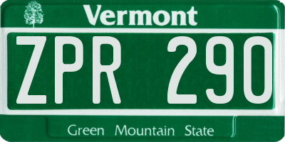 VT license plate ZPR290