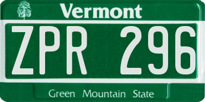 VT license plate ZPR296