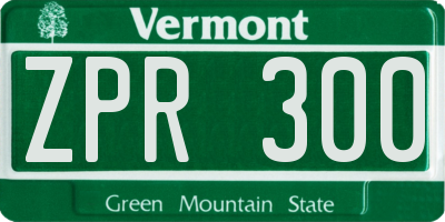 VT license plate ZPR300