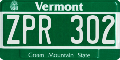 VT license plate ZPR302