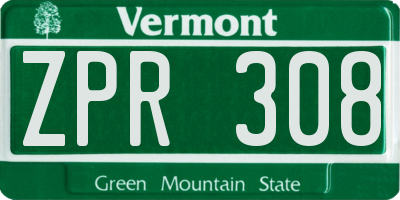 VT license plate ZPR308