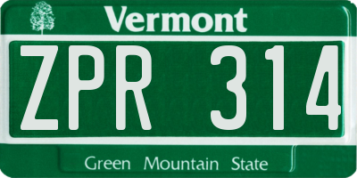 VT license plate ZPR314