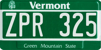 VT license plate ZPR325