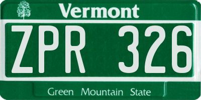VT license plate ZPR326