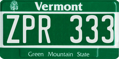 VT license plate ZPR333