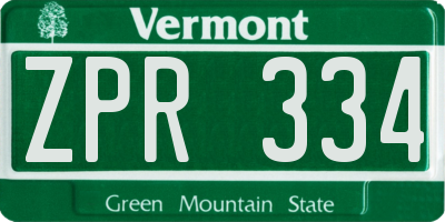 VT license plate ZPR334