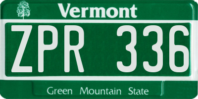 VT license plate ZPR336