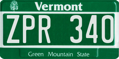 VT license plate ZPR340