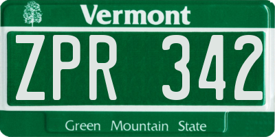 VT license plate ZPR342