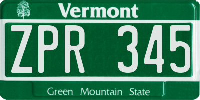 VT license plate ZPR345