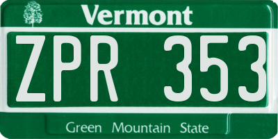 VT license plate ZPR353