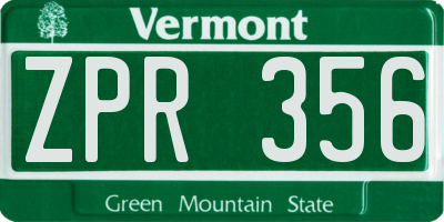 VT license plate ZPR356