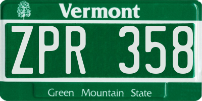 VT license plate ZPR358