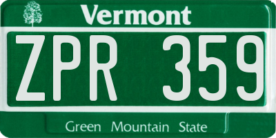 VT license plate ZPR359
