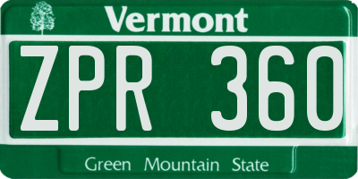 VT license plate ZPR360