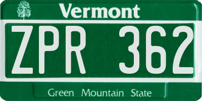VT license plate ZPR362