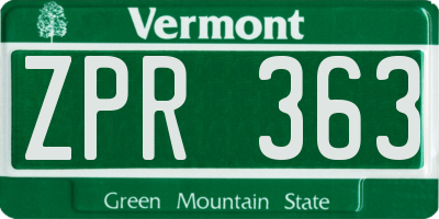 VT license plate ZPR363