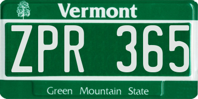 VT license plate ZPR365
