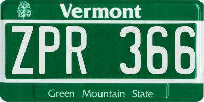 VT license plate ZPR366