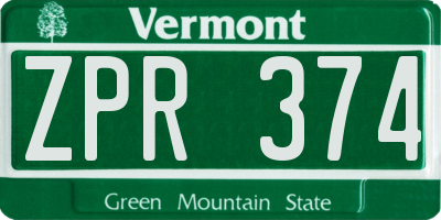 VT license plate ZPR374