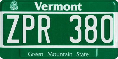 VT license plate ZPR380