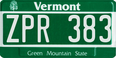 VT license plate ZPR383