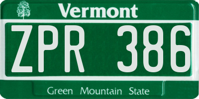 VT license plate ZPR386