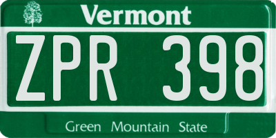 VT license plate ZPR398