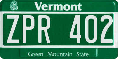 VT license plate ZPR402