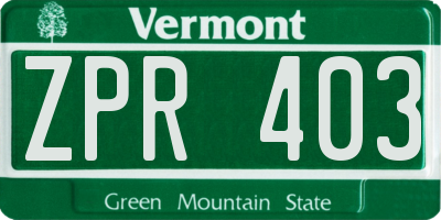 VT license plate ZPR403
