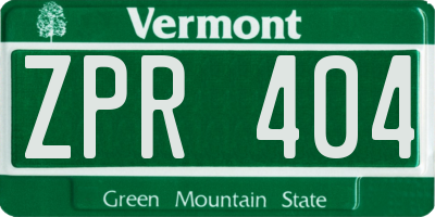 VT license plate ZPR404