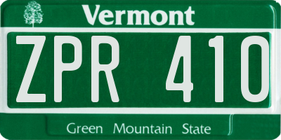 VT license plate ZPR410