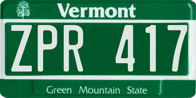 VT license plate ZPR417